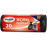 Worki na �mieci GROSIK, HDPE, 20l, 50 szt., czarne