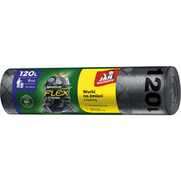 Worki na �mieci JAN NIEZB�DNY, magnum flex&strong, LDPE, z ta�m�, 120l, 8szt., czarne