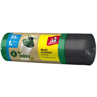 Worki na �mieci JAN NIEZB�DNY, zielony dom, z ta�m�, 35l, 15szt., czarno-zielone