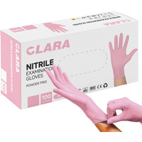 R�kawice nitrylowe bezpudrowe CLARA, 100 szt., rozmiar S, r&oacute;�owe