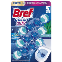 Kulki myjąco-zapachowe do toalet BREF Color Auto Active Eukaliptus, barwiące, 3x50g