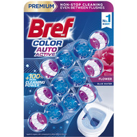 Kulki myjąco-zapachowe do toalet BREF Color Auto Active Flower, barwiące, 3x50g