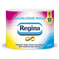 Papier toaletowy REGINA Najd�u�sze Rolki, 2-warstwowy, 47m, 430 listk&oacute;w, 4 rolki, bia�y
